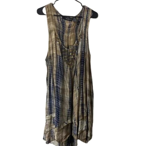 Beach Dress Cover Up Navy Khaki Beaded - Picture 1 of 11